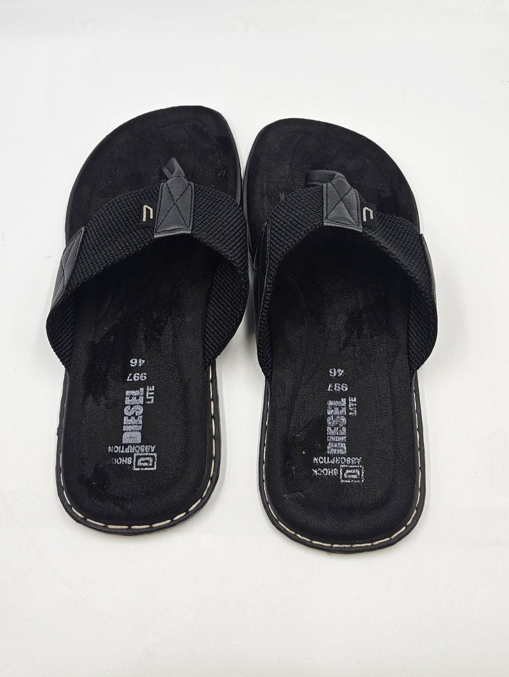 Diesel Lite 997 Black Men’s Flip-Flop Sandals with Webbed Straps ,Size 46